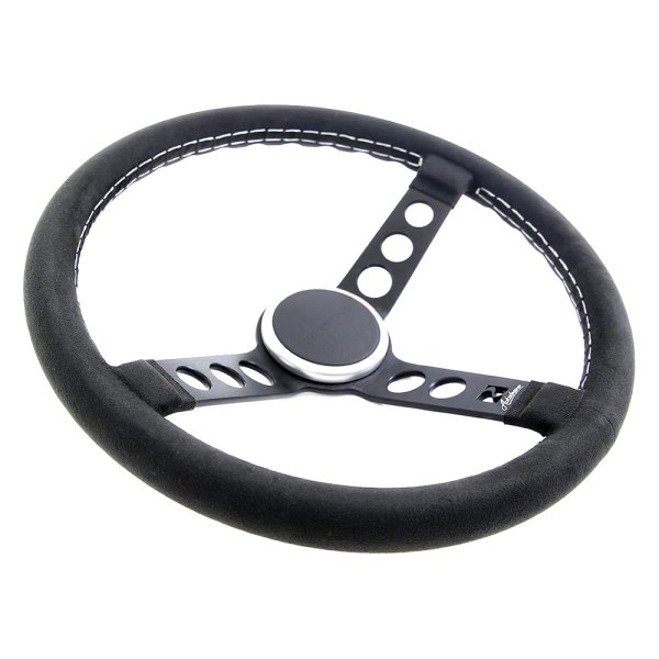 Rennline® - Alcantara Black Steering Wheel with Silver Horn Ring