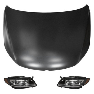 Replace® - 3-Piece Kit (Driver and Passenger Side Headlight Lenses and Housings, Hood Panel) (Standard Line)