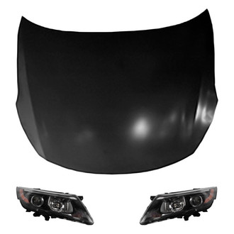 Replace® - 3-Piece Kit (Driver and Passenger Side Headlights, Hood Panel) (Brand New OE)