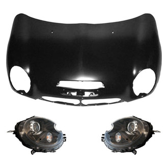 Replace® - 3-Piece Kit (Driver and Passenger Side Headlight Lenses and Housings, Hood Panel) (Standard Line)