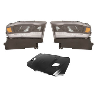 Replace® - 3-Piece Kit (Driver and Passenger Side Headlights, Hood Panel) (CAPA Certified)