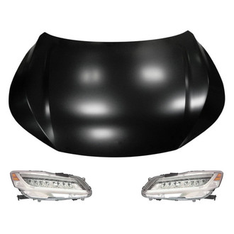Replace® - 3-Piece Kit (Driver and Passenger Side Headlights, Hood Panel) (CAPA Certified)