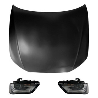 Replace® - 3-Piece Kit (Driver and Passenger Side Headlight Lenses and Housings, Hood Panel) (Standard Line)