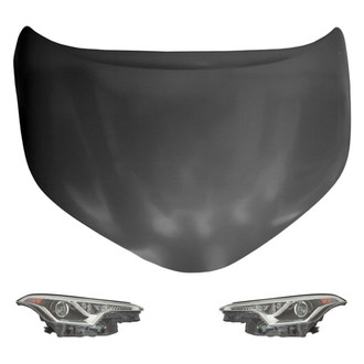 Replace® - 3-Piece Kit (Driver and Passenger Side Headlight Lenses and Housings, Hood Panel) (Standard Line)