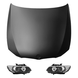 Replace® - 3-Piece Kit (Driver and Passenger Side Headlight Lenses and Housings, Hood Panel) (Standard Line)