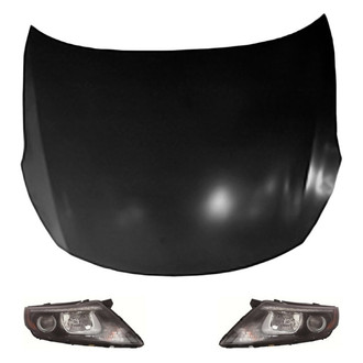 Replace® - 3-Piece Kit (Driver and Passenger Side Headlights, Hood Panel) (Brand New OE)