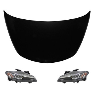 Replace® BNDL-214983 - 3-Piece Kit (Driver and Passenger Side Headlight Lenses and Housings, Hood Panel) (Brand New OE)