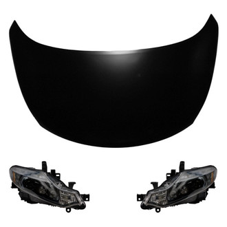 Replace® - 3-Piece Kit (Driver and Passenger Side Headlight Lenses and Housings, Hood Panel) (Brand New OE)