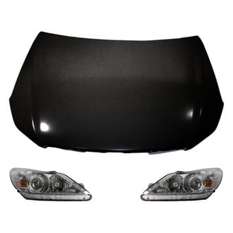 Replace® - 3-Piece Kit (Driver and Passenger Side Headlight Lenses and Housings, Hood Panel) (Brand New OE)