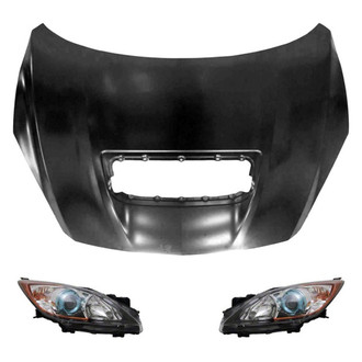 Replace® - 3-Piece Kit (Driver and Passenger Side Headlight Lenses and Housings, Hood Panel) (Brand New OE)