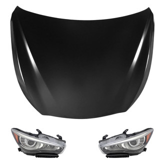 Replace® - 3-Piece Kit (Driver and Passenger Side Headlights, Hood Panel) (Brand New OE)