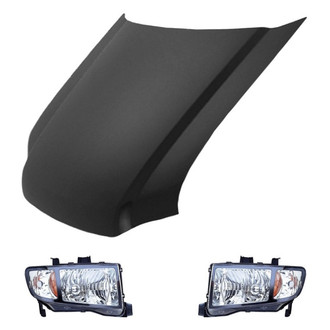Replace® - 3-Piece Kit (Driver and Passenger Side Headlight Lenses and Housings, Hood Panel) (CAPA Certified)