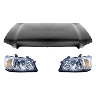 Replace® - 3-Piece Kit (Driver and Passenger Side Headlight Lenses and Housings, Hood Panel)