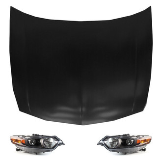Replace® - 3-Piece Kit (Driver and Passenger Side Headlight Lenses and Housings, Hood Panel) (CAPA Certified)