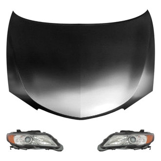 Replace® - 3-Piece Kit (Driver and Passenger Side Headlight Lenses and Housings, Hood Panel) (CAPA Certified)