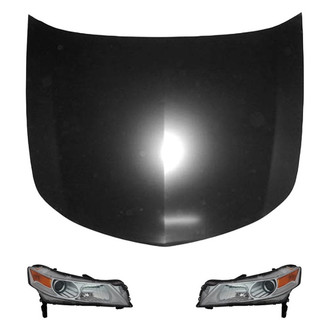 Replace® - 3-Piece Kit (Driver and Passenger Side Headlight Lenses and Housings, Hood Panel) (CAPA Certified)
