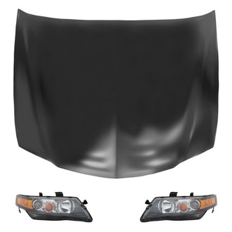 Replace® - 3-Piece Kit (Driver and Passenger Side Headlight Lenses and Housings, Hood Panel) (CAPA Certified)