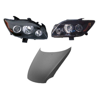 Replace® - 3-Piece Kit (Driver and Passenger Side Headlight Lenses and Housings, Hood Panel) (CAPA Certified)