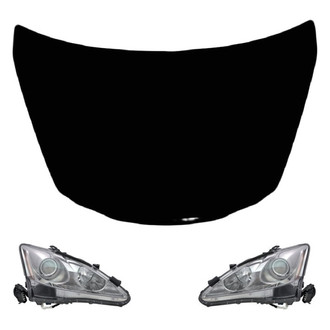 Replace® - 3-Piece Kit (Driver and Passenger Side Headlight Lenses and Housings, Hood Panel) (CAPA Certified)