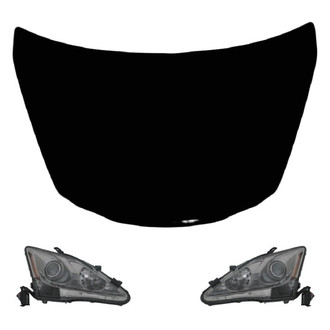 Replace® - 3-Piece Kit (Driver and Passenger Side Headlight Lenses and Housings, Hood Panel)