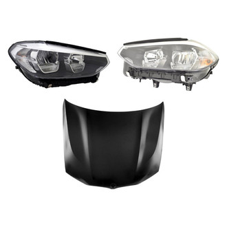 Replace® - 3-Piece Kit (Driver and Passenger Side Headlight Lenses and Housings, Hood Panel) (CAPA Certified)
