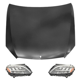 Replace® - 3-Piece Kit (Driver and Passenger Side Headlight Lenses and Housings, Hood Panel) (CAPA Certified)
