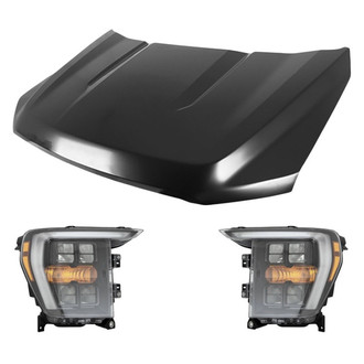 Replace® - 3-Piece Kit (Driver and Passenger Side Headlight Lenses and Housings, Hood Panel) (CAPA Certified)