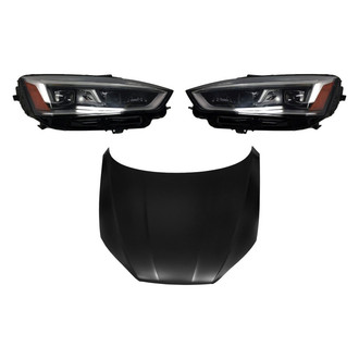 Replace® - 3-Piece Kit (Driver and Passenger Side Headlight Lenses and Housings, Hood Panel) (CAPA Certified)