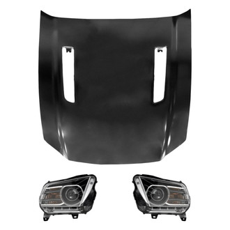 Replace® - 3-Piece Kit (Driver and Passenger Side Headlight Lenses and Housings, Hood Panel) (CAPA Certified)
