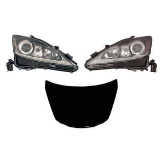 Replace® - 3-Piece Kit (Driver and Passenger Side Headlight Lenses and Housings, Hood Panel) (CAPA Certified)