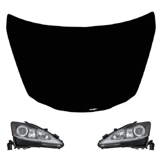 Replace® - 3-Piece Kit (Driver and Passenger Side Headlight Lenses and Housings, Hood Panel) (CAPA Certified)