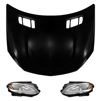 Replace® - 3-Piece Kit (Driver and Passenger Side Headlight Lenses and Housings, Hood Panel) (CAPA Certified)