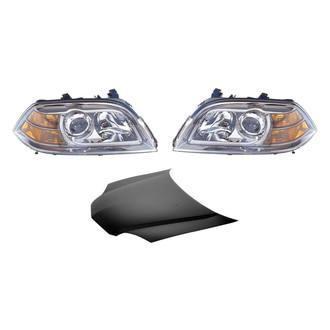 Replace® BNDL-215146 - 3-Piece Kit (Driver and Passenger Side Headlight Lenses and Housings, Hood Panel) (CAPA Certified)