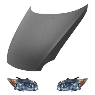 Replace® - 3-Piece Kit (Driver and Passenger Side Headlight Lenses and Housings, Hood Panel)