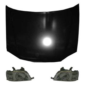 Replace® - 3-Piece Kit (Driver and Passenger Side Headlight Lenses and Housings, Hood Panel) (CAPA Certified)