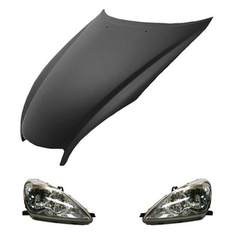 Replace® - 3-Piece Kit (Driver and Passenger Side Headlight Lenses and Housings, Hood Panel) (CAPA Certified)