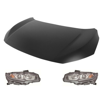 Replace® - 3-Piece Kit (Driver and Passenger Side Headlights, Hood Panel) (CAPA Certified)