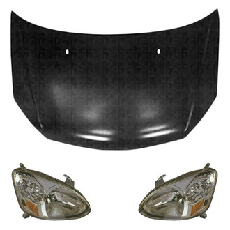Replace® - 3-Piece Kit (Driver and Passenger Side Headlight Lenses and Housings, Hood Panel) (Standard Line)