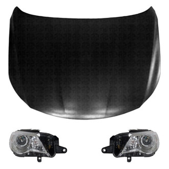 Replace® - 3-Piece Kit (Driver and Passenger Side Headlight Lenses and Housings, Hood Panel) (Standard Line)