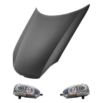Replace® - 3-Piece Kit (Driver and Passenger Side Headlight Lenses and Housings, Hood Panel) (Standard Line)