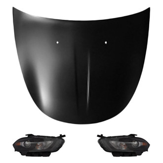 Replace® - 3-Piece Kit (Driver and Passenger Side Headlight Lenses and Housings, Hood Panel) (Standard Line)