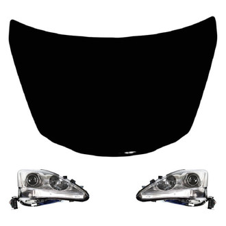 Replace® - 3-Piece Kit (Driver and Passenger Side Headlight Lenses and Housings, Hood Panel) (Standard Line)
