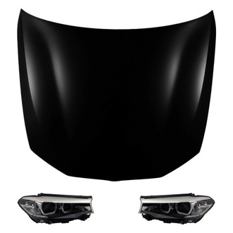 Replace® - 3-Piece Kit (Driver and Passenger Side Headlight Lenses and Housings, Hood Panel) (Standard Line)