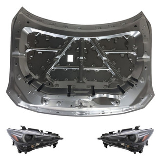 Replace® - 3-Piece Kit (Driver and Passenger Side Headlight Lenses and Housings, Hood Panel) (Standard Line)