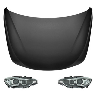 Replace® - 3-Piece Kit (Driver and Passenger Side Headlight Lenses and Housings, Hood Panel) (Standard Line)