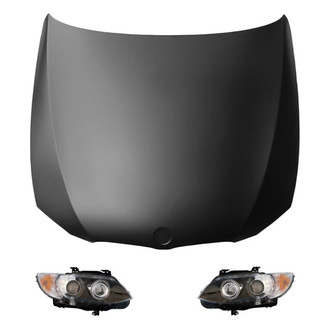 Replace® - 3-Piece Kit (Driver and Passenger Side Headlight Lenses and Housings, Hood Panel) (Standard Line)