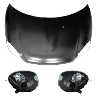 Replace® BNDL-215525 - 3-Piece Kit (Driver and Passenger Side Headlight Lenses and Housings, Hood Panel) (Standard Line)