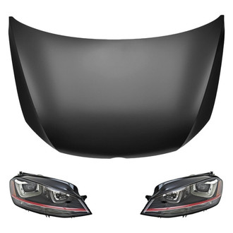 Replace® - 3-Piece Kit (Driver and Passenger Side Headlight Lenses and Housings, Hood Panel) (Standard Line)