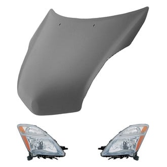 Replace® - 3-Piece Kit (Driver and Passenger Side Headlight Lenses and Housings, Hood Panel) (Value Line)