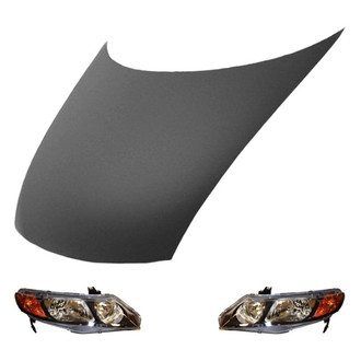 Replace® - 3-Piece Kit (Driver and Passenger Side Headlight Lenses and Housings, Hood Panel) (Value Line)